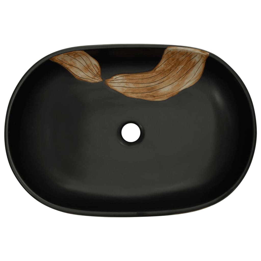 vidaXL Lavatório de bancada oval 59x40x14 cm cerâmica preto