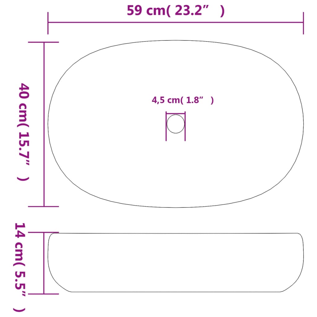 vidaXL Lavatório de bancada oval 59x40x14 cm cerâmica areia e castanho