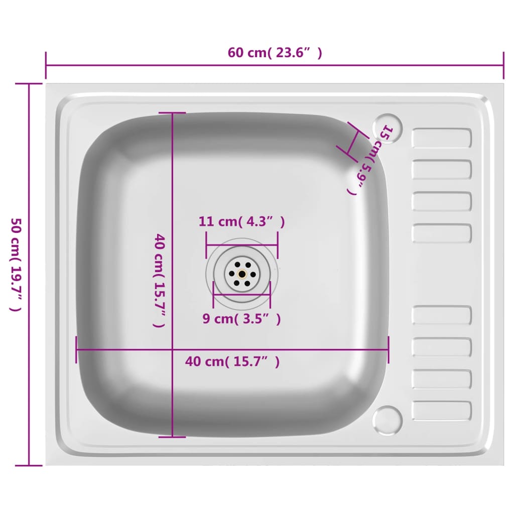 vidaXL Lava-louça cozinha + escorredor 500x600x155mm aço inox prateado