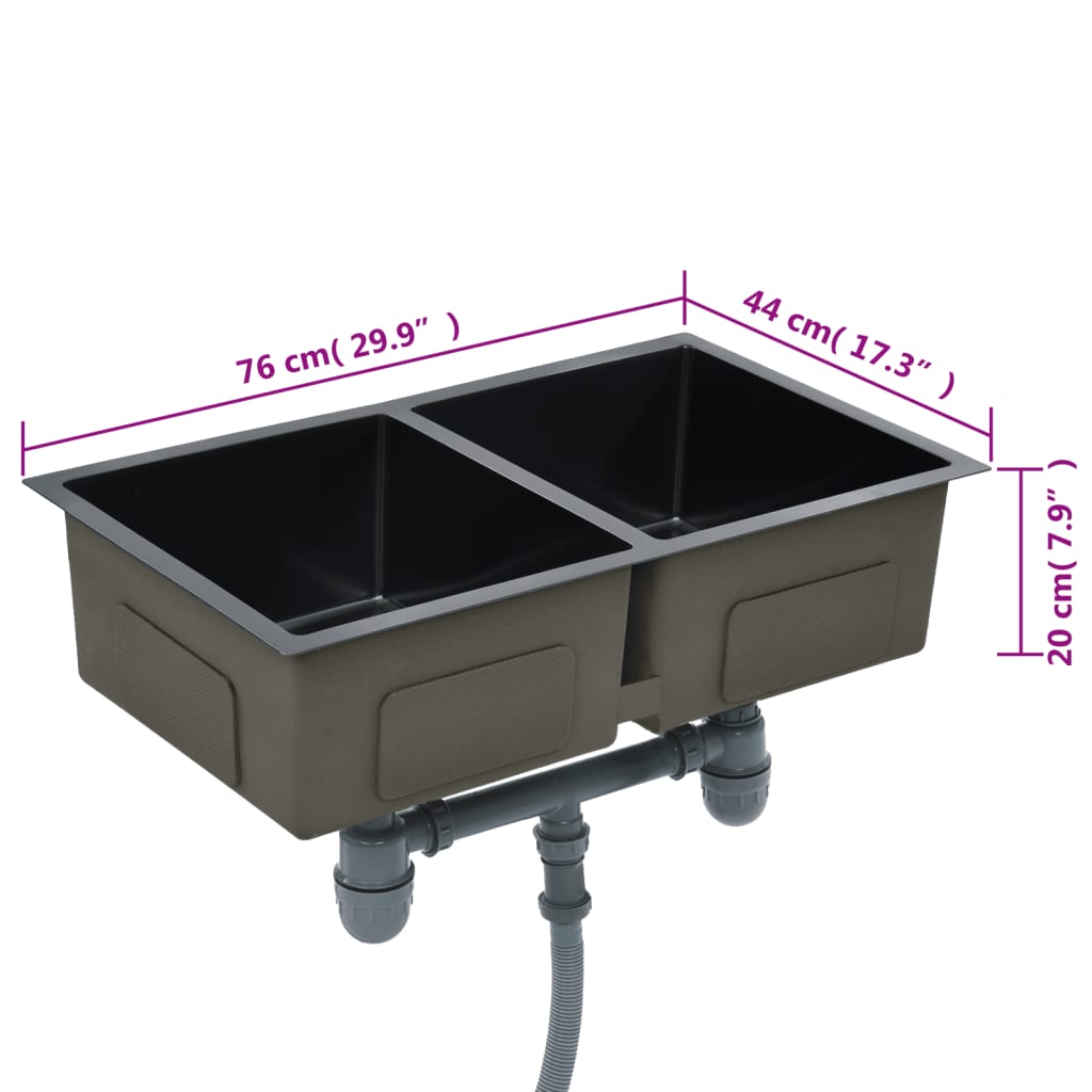 vidaXL Lava-louça de cozinha artesanal aço inoxidável preto