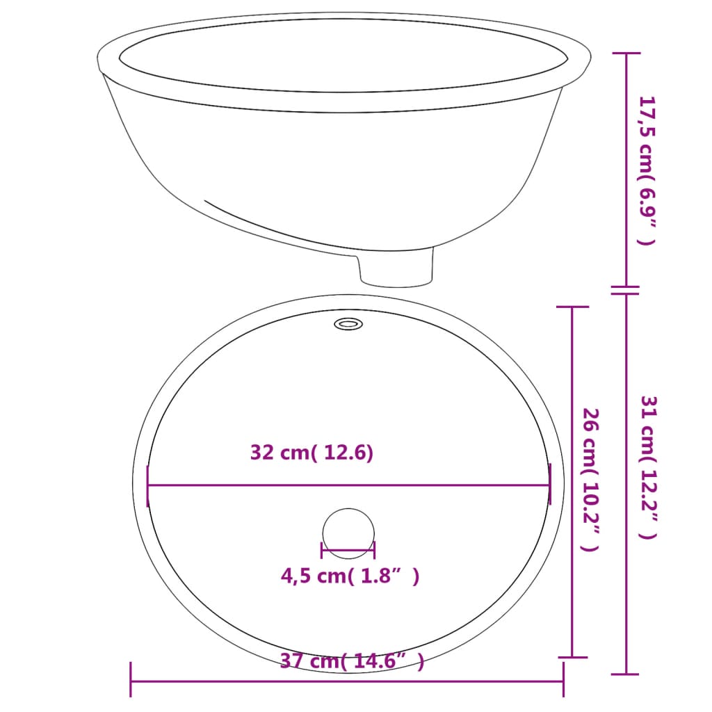 vidaXL Lavatório casa de banho oval 37x31x17,5 cm cerâmica branco