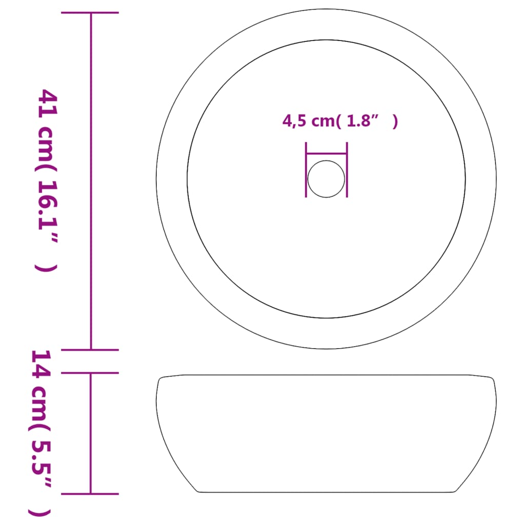 vidaXL Lavatório de bancada redondo Φ41x14 cm cerâmica cinzento