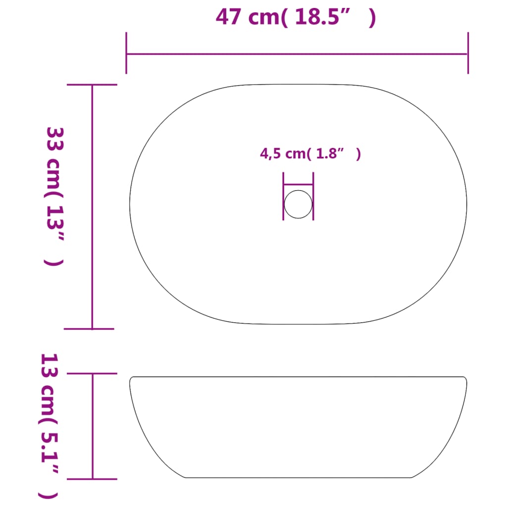 vidaXL Lavatório de bancada oval 47x33x13 cm cerâmica preto e azul