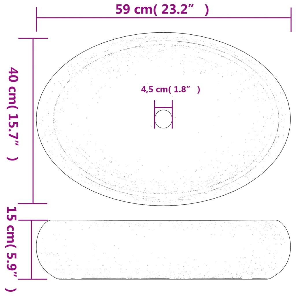 vidaXL Lavatório de bancada oval 59x40x15 cm cerâmica castanho e azul