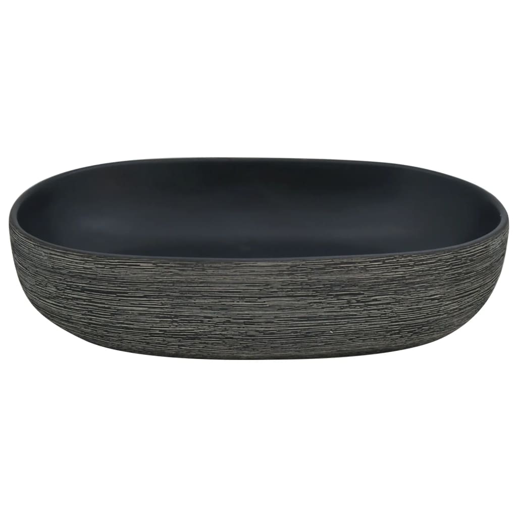 vidaXL Lavatório de bancada oval 59x40x14 cm cerâmica cinza e preto