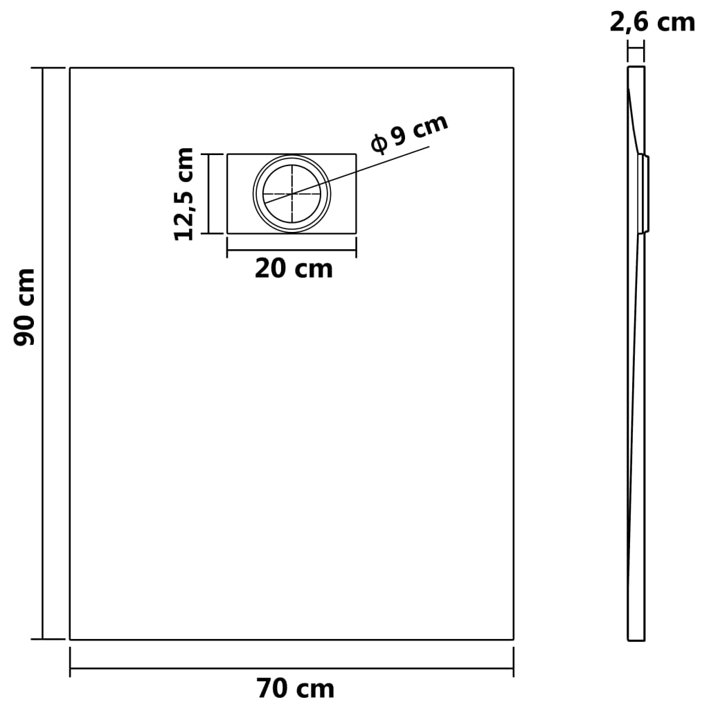 vidaXL Base de chuveiro SMC 90x70 cm branco