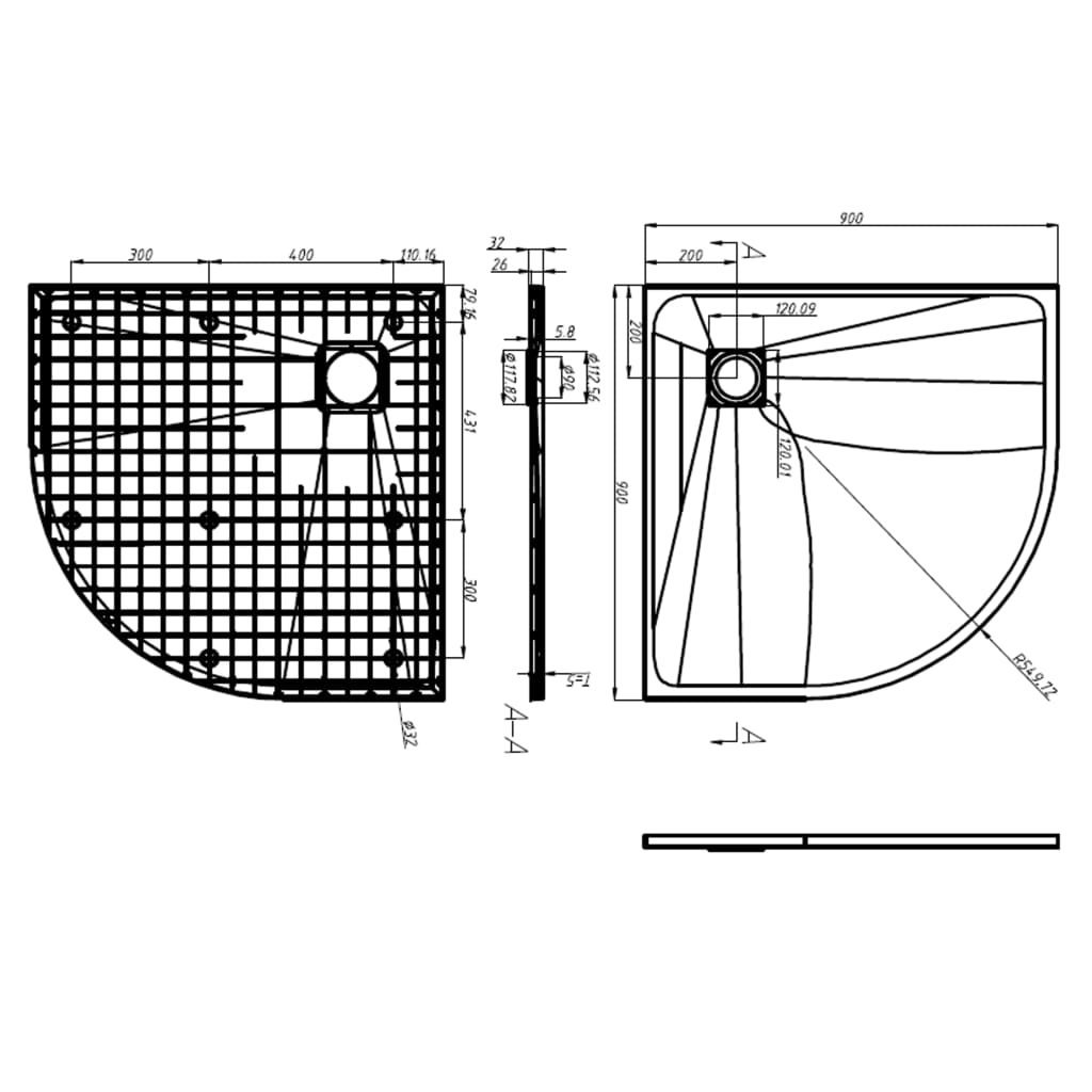 vidaXL Base de chuveiro SMC 90x90 cm preto