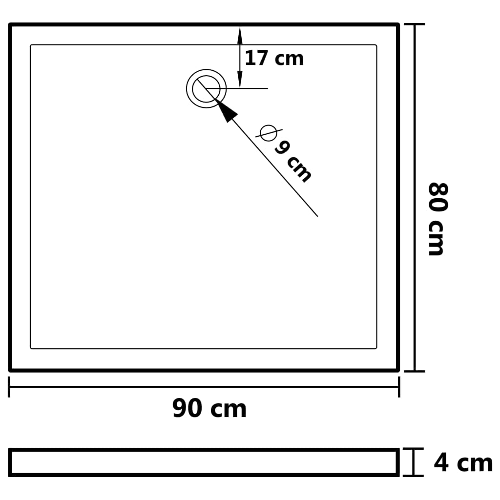 vidaXL Base de chuveiro retangular 80x90 cm ABS preto