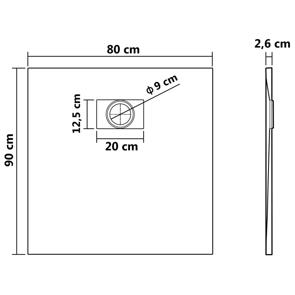 vidaXL Base de chuveiro SMC 90x80 cm cinzento