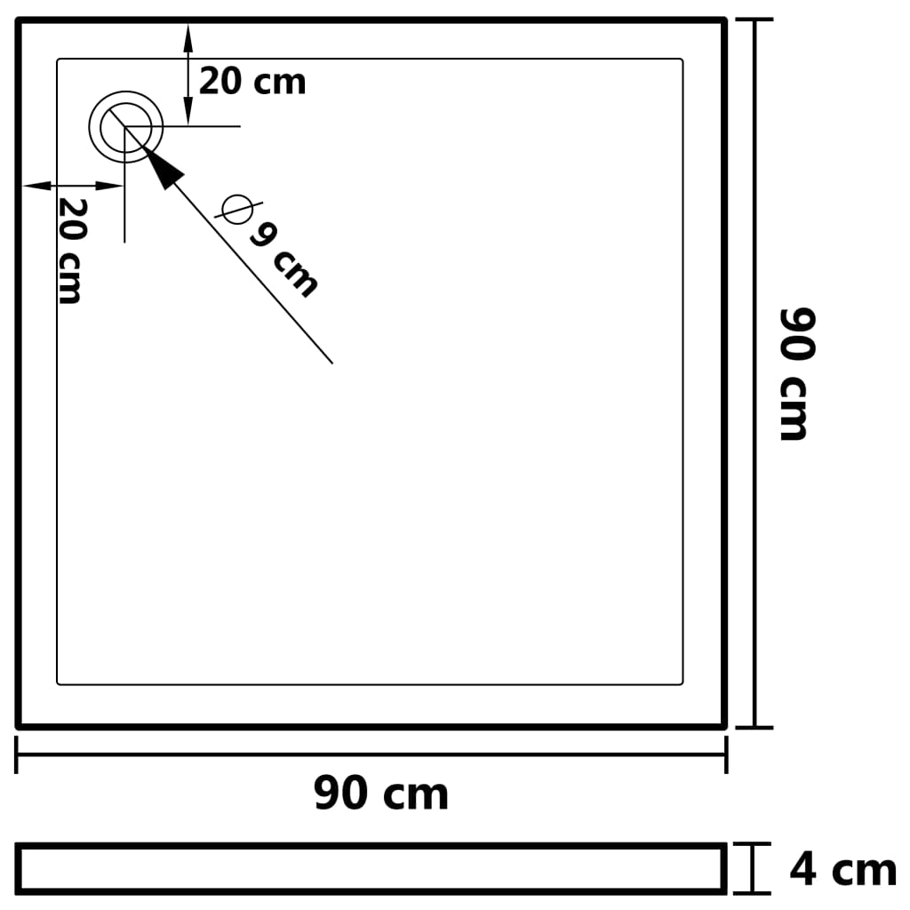 vidaXL Base de chuveiro quadrada 90x90 cm ABS preto