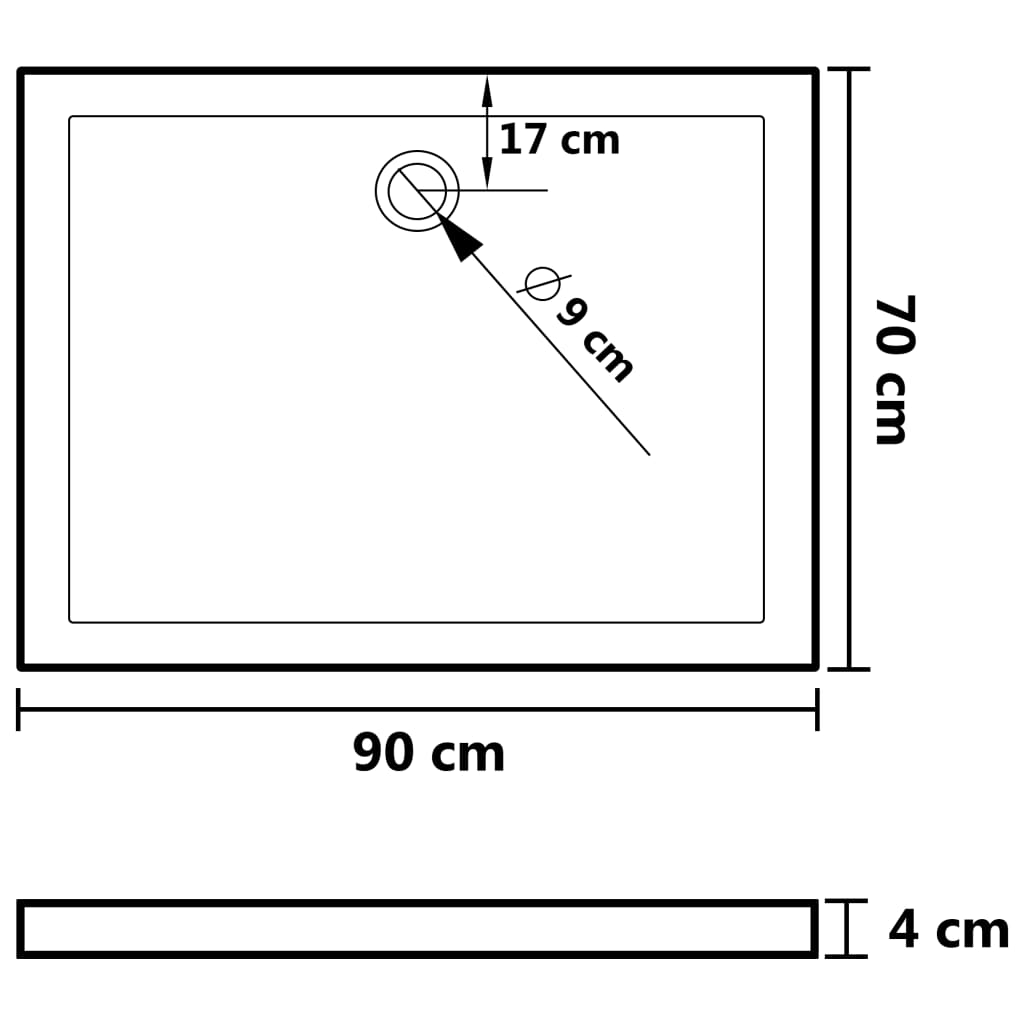 vidaXL Base de chuveiro retangular 70x90 cm ABS preto