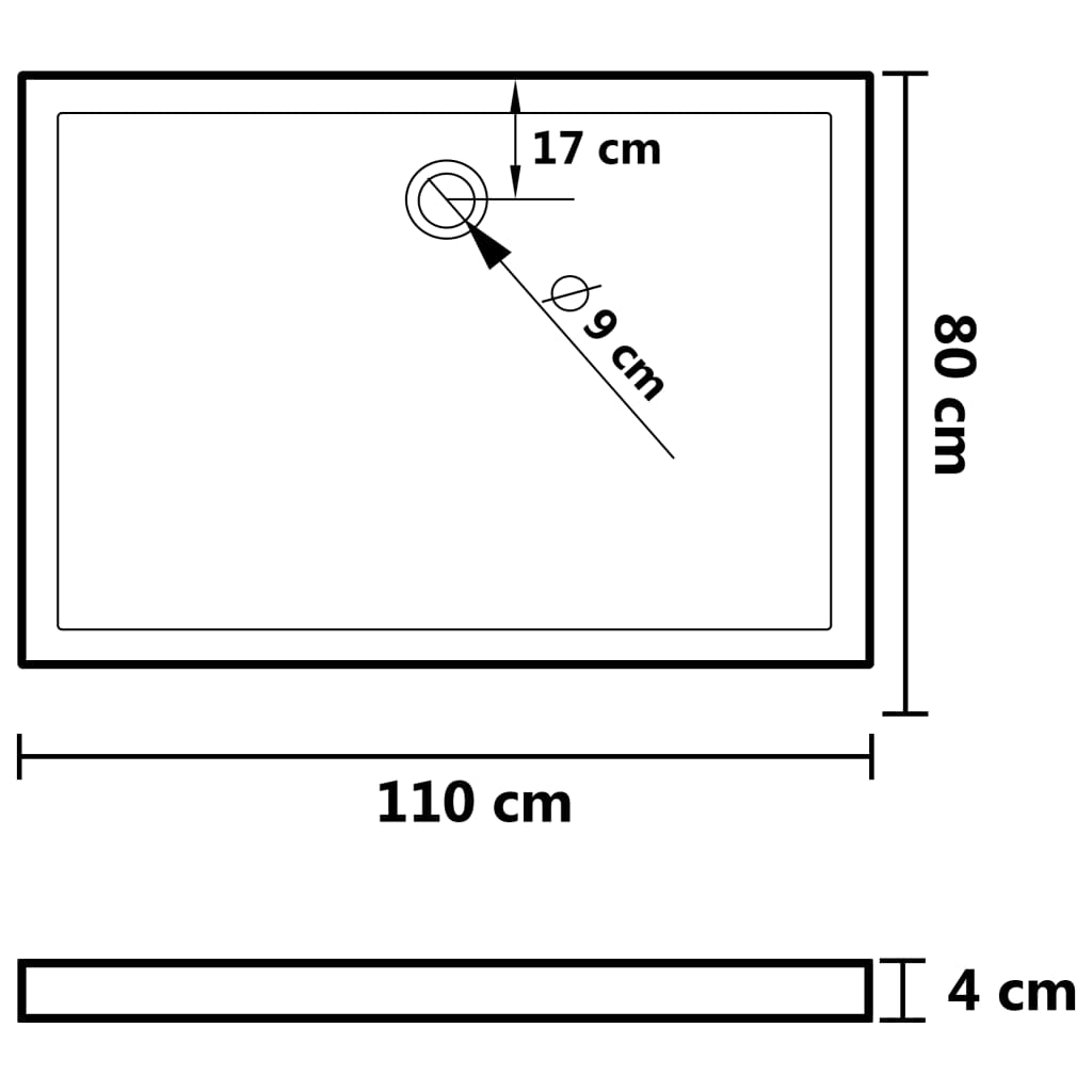 vidaXL Base de chuveiro retangular 80x110 cm ABS preto