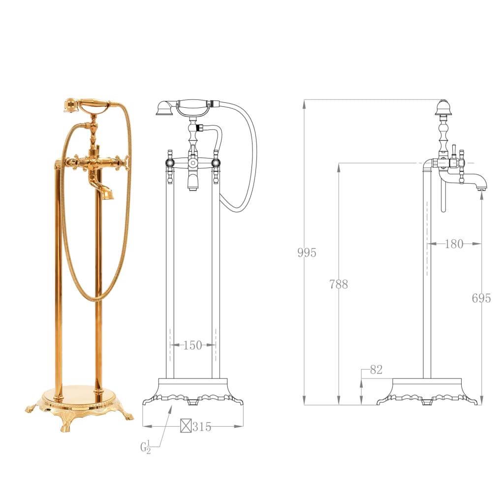 vidaXL Torneira de pé para banheira aço inoxidável 99,5 cm dourado