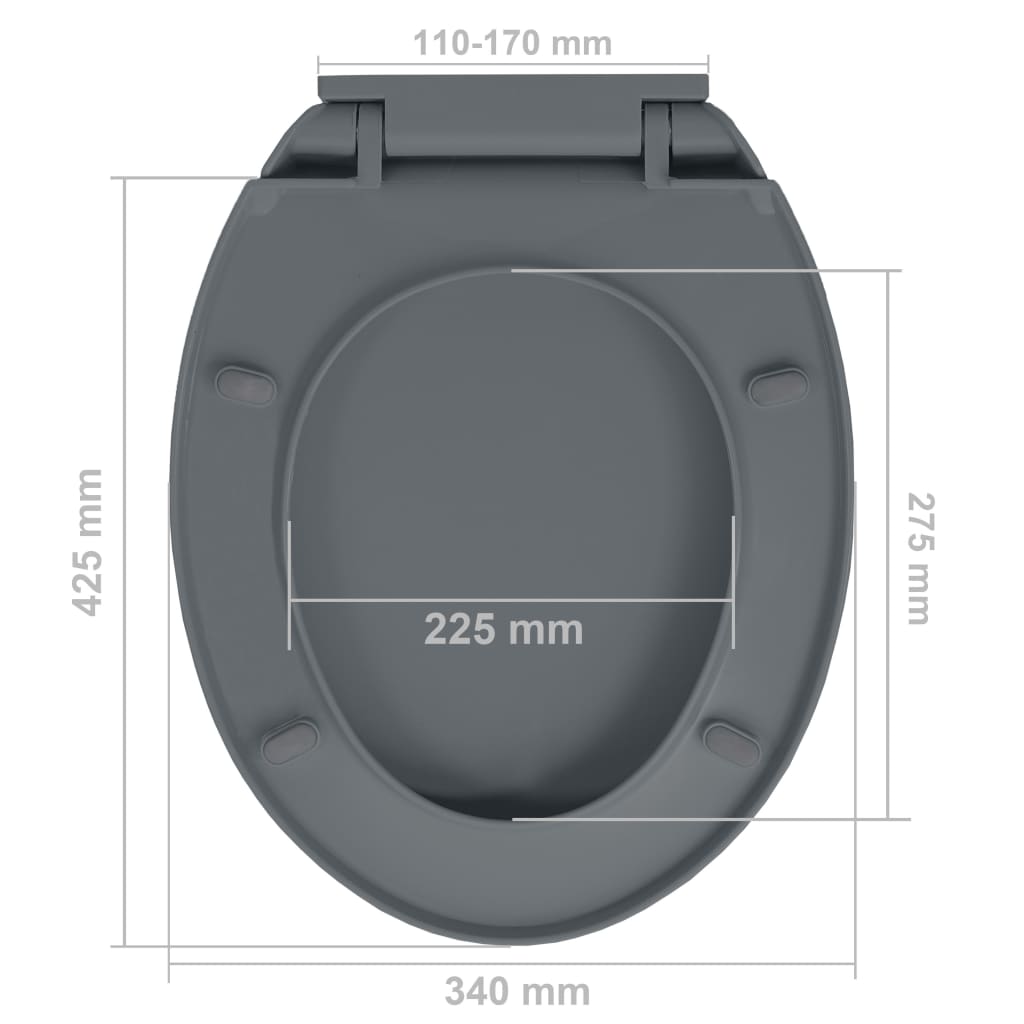 vidaXL Tampo sanita oval fecho suave e remoção rápida cinzento