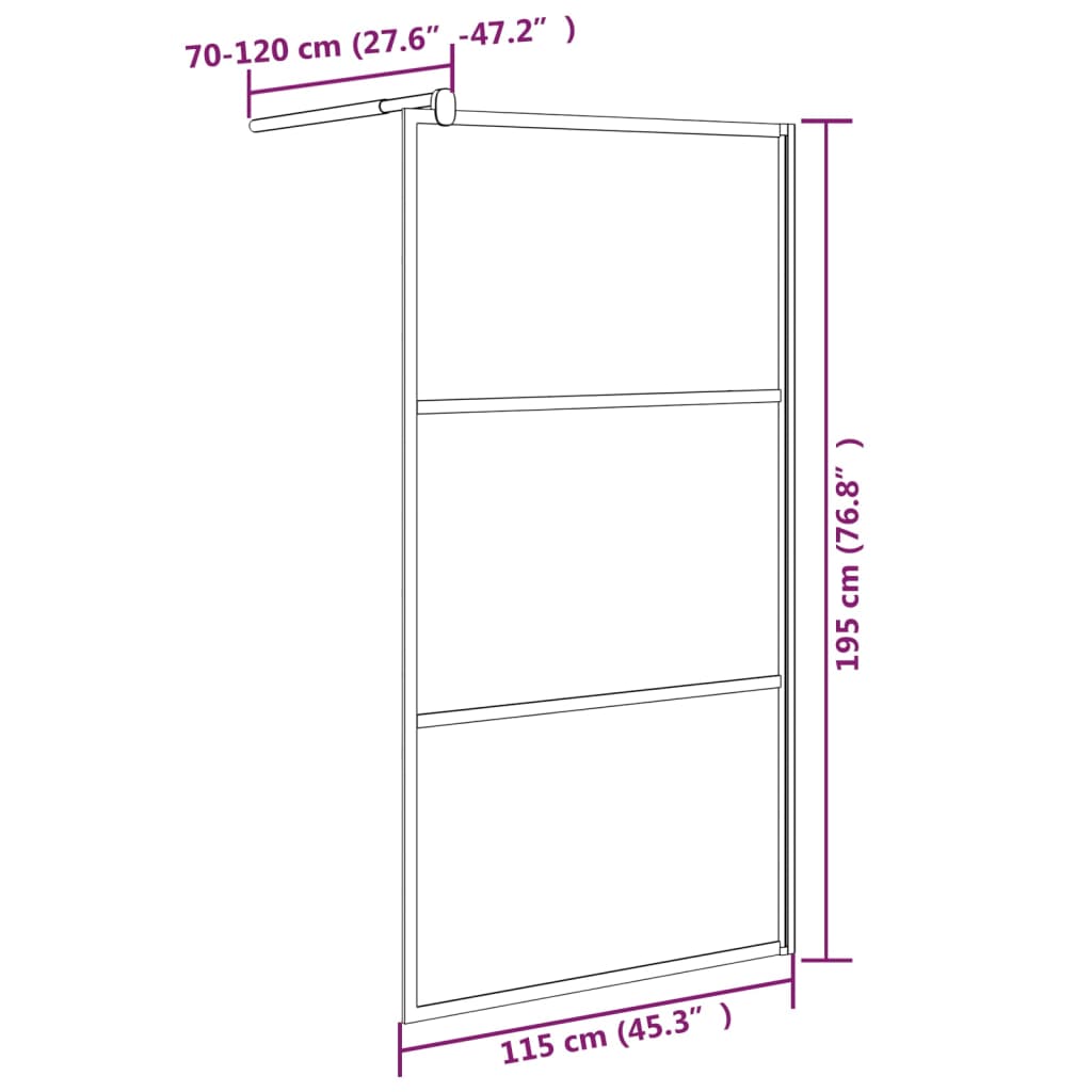 vidaXL Divisória de chuveiro 115x195 cm vidro opaco ESG preto