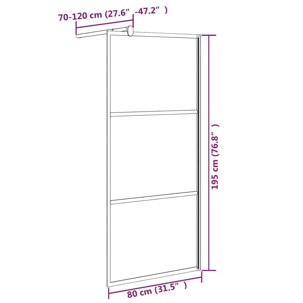 vidaXL Divisória de chuveiro 80x195 cm vidro semiopaco ESG preto