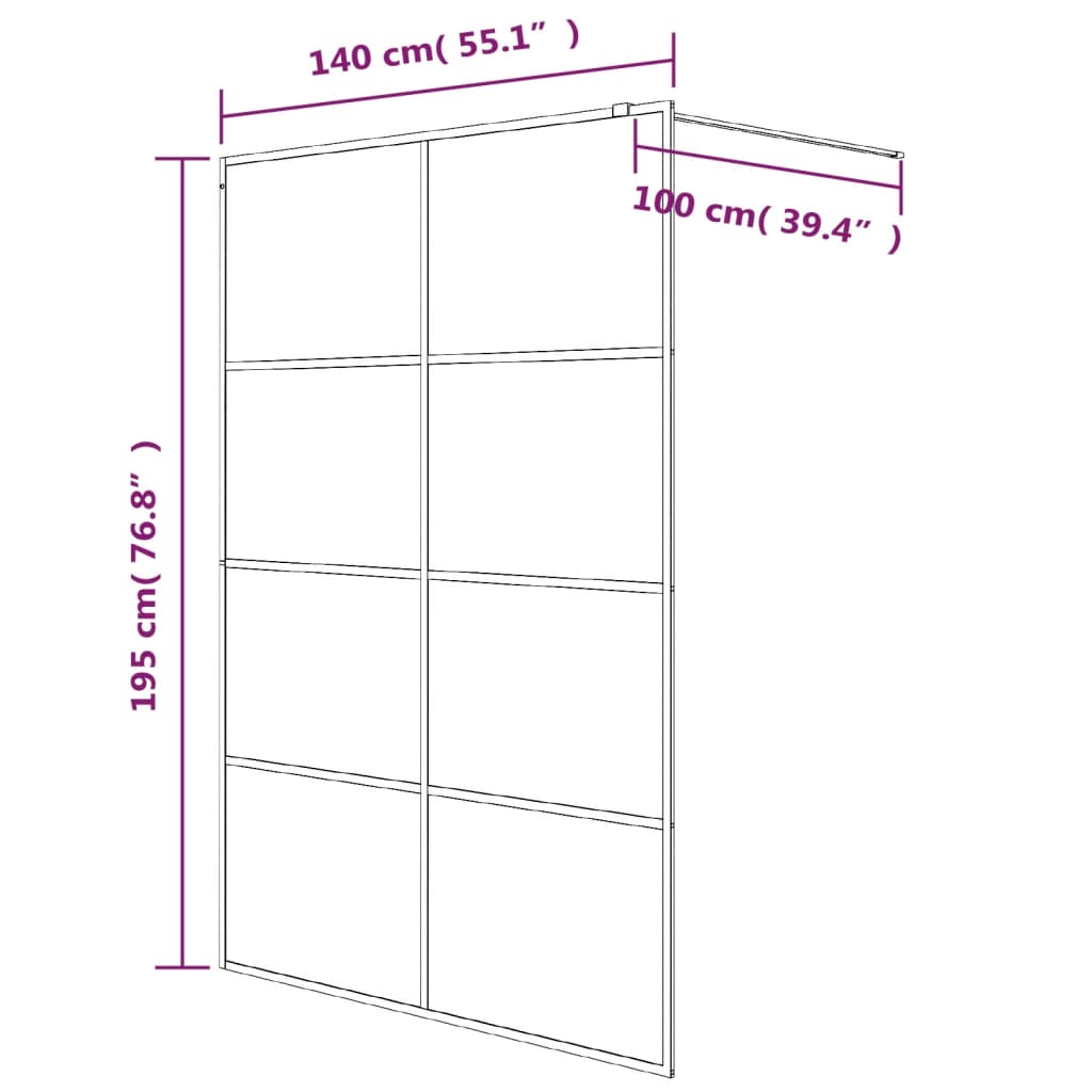 vidaXL Divisória de chuveiro 140x195 cm vidro semiopaco ESG preto