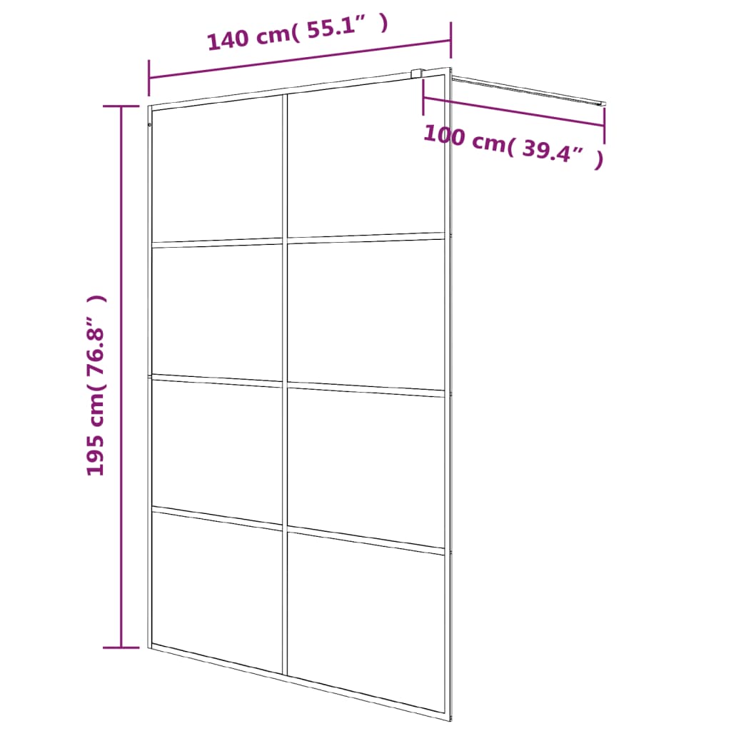 vidaXL Divisória de chuveiro 140x195 cm vidro opaco ESG preto