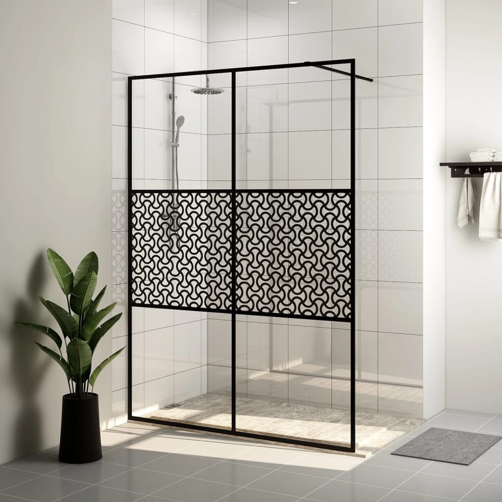 vidaXL Divisória de chuveiro c/ vidro transparente ESG 140x195cm preto