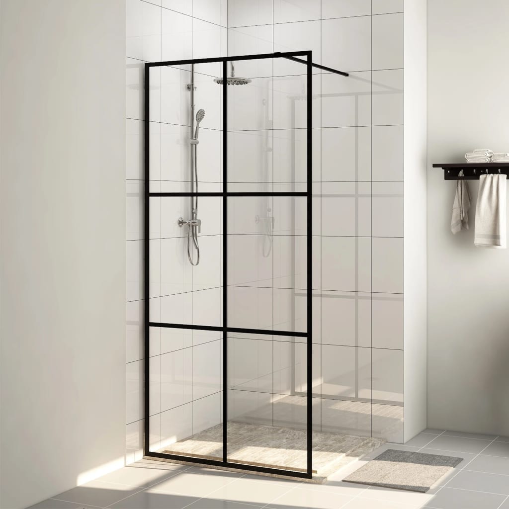 vidaXL Divisória de chuveiro c/ vidro transparente ESG 115x195cm preto