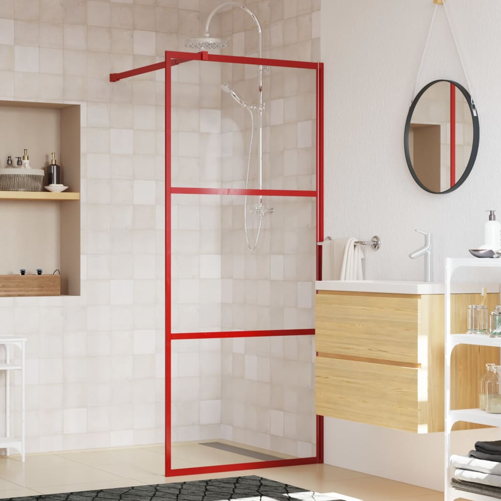 vidaXL Divisória de chuveiro 80x195 cm vidro transparente ESG vermelho