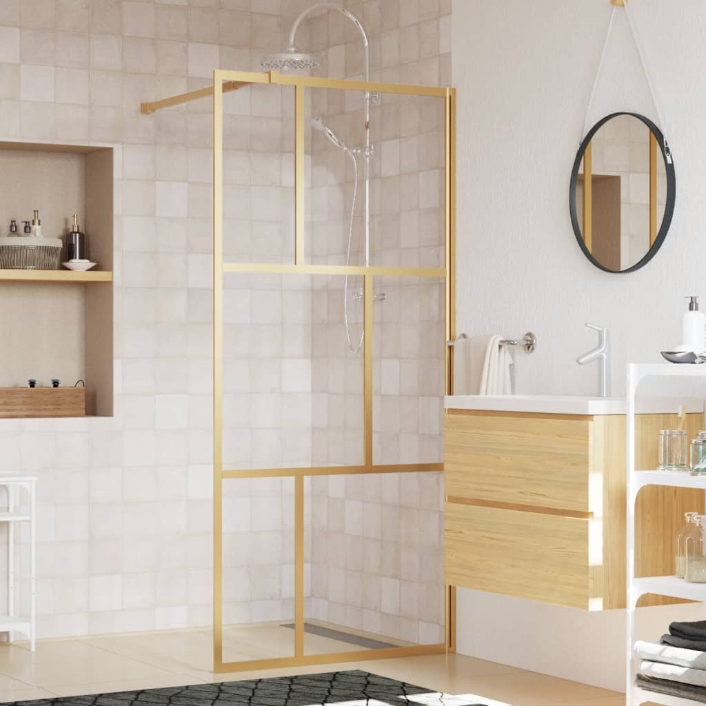 vidaXL Divisória de chuveiro 90x195 cm vidro transparente ESG dourado