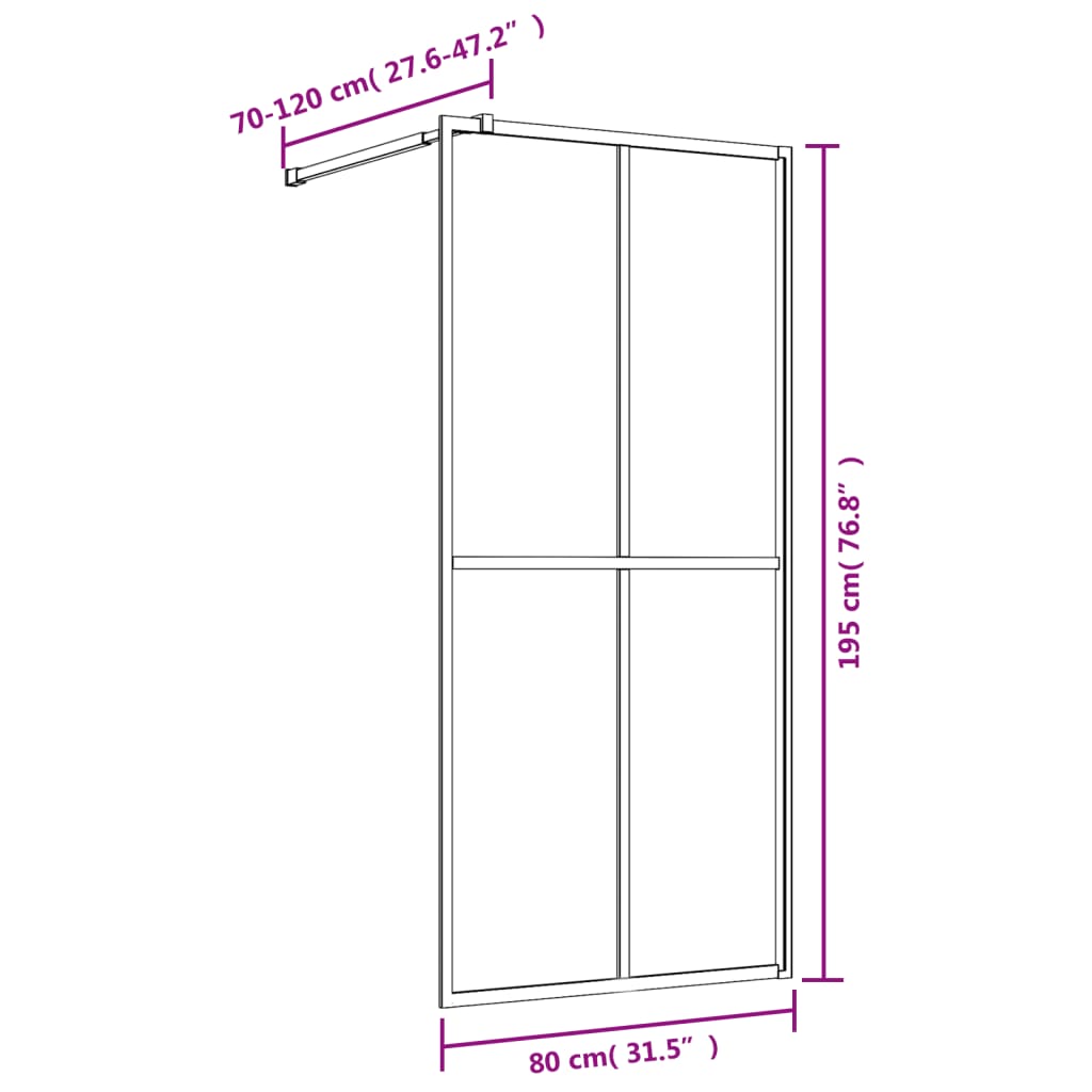 vidaXL Divisória de chuveiro 80x195 cm vidro transparente ESG dourado