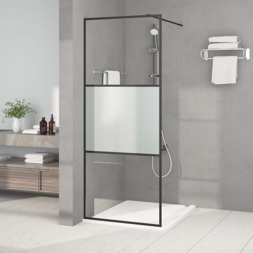 vidaXL Divisória de chuveiro 80x195 cm vidro semiopaco ESG preto