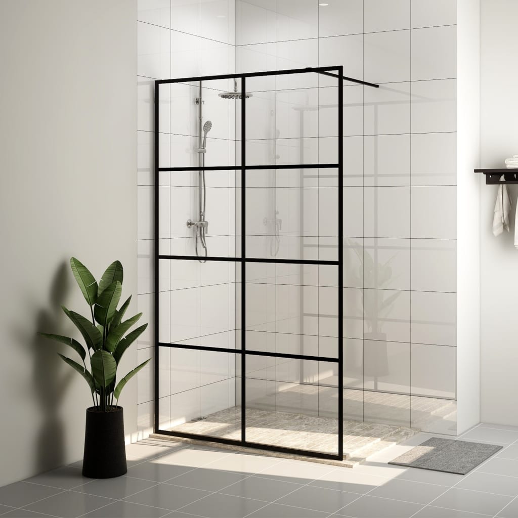 vidaXL Divisória de chuveiro c/ vidro transparente ESG 115x195cm preto