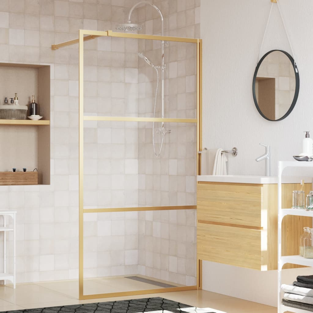 vidaXL Divisória de chuveiro 100x195 cm vidro transparente ESG dourado