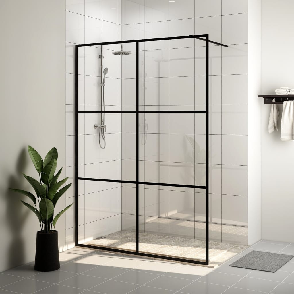 vidaXL Divisória de chuveiro c/ vidro transparente ESG 140x195cm preto