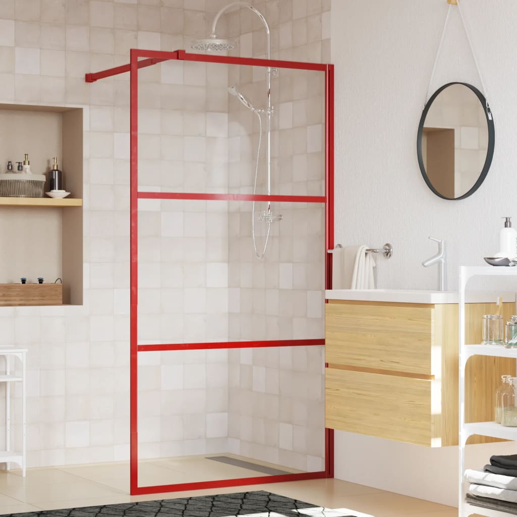 vidaXL Divisória de chuveiro 115x195cm vidro transparente ESG vermelho