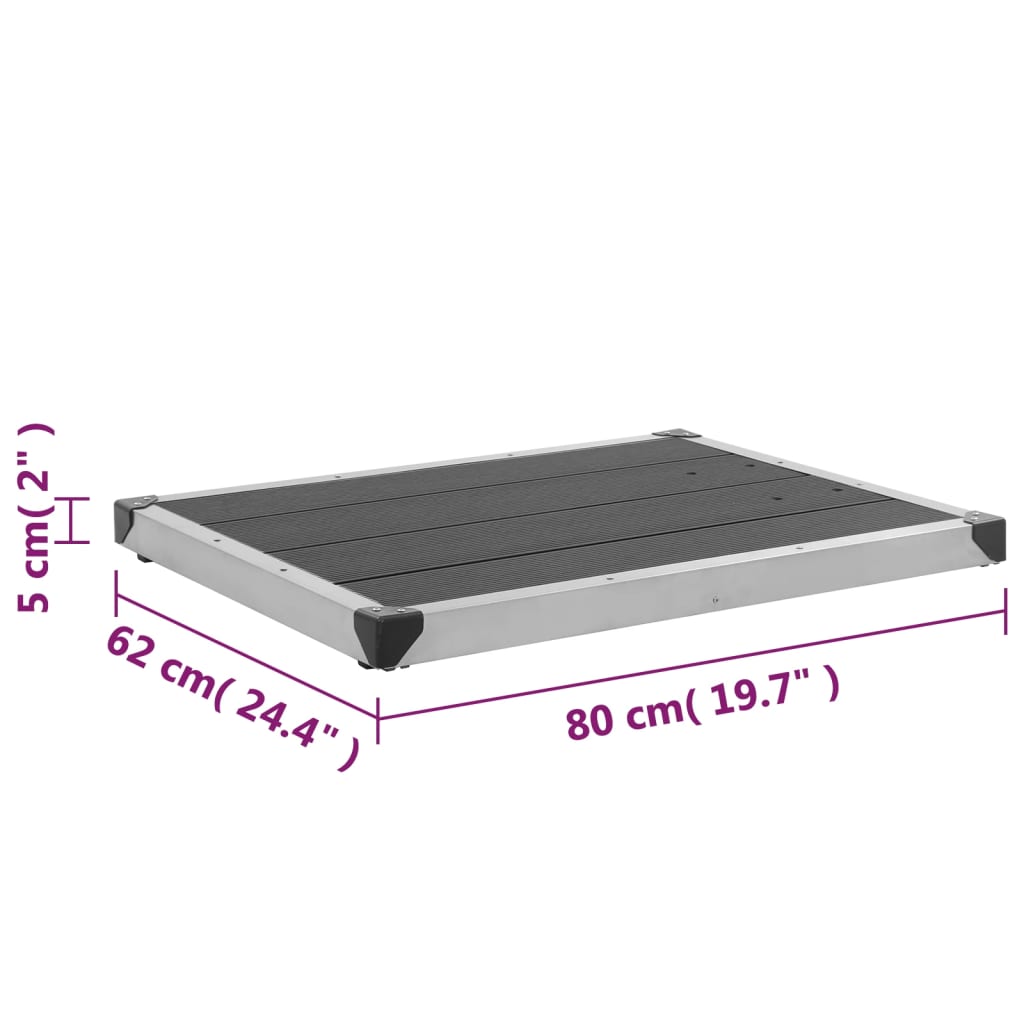 vidaXL Base chuveiro p/ exterior 80x62 cm WPC aço inoxidável cinzento