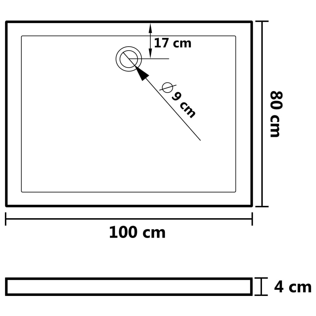 vidaXL Base de chuveiro com pontos 80x100x4 cm ABS branco