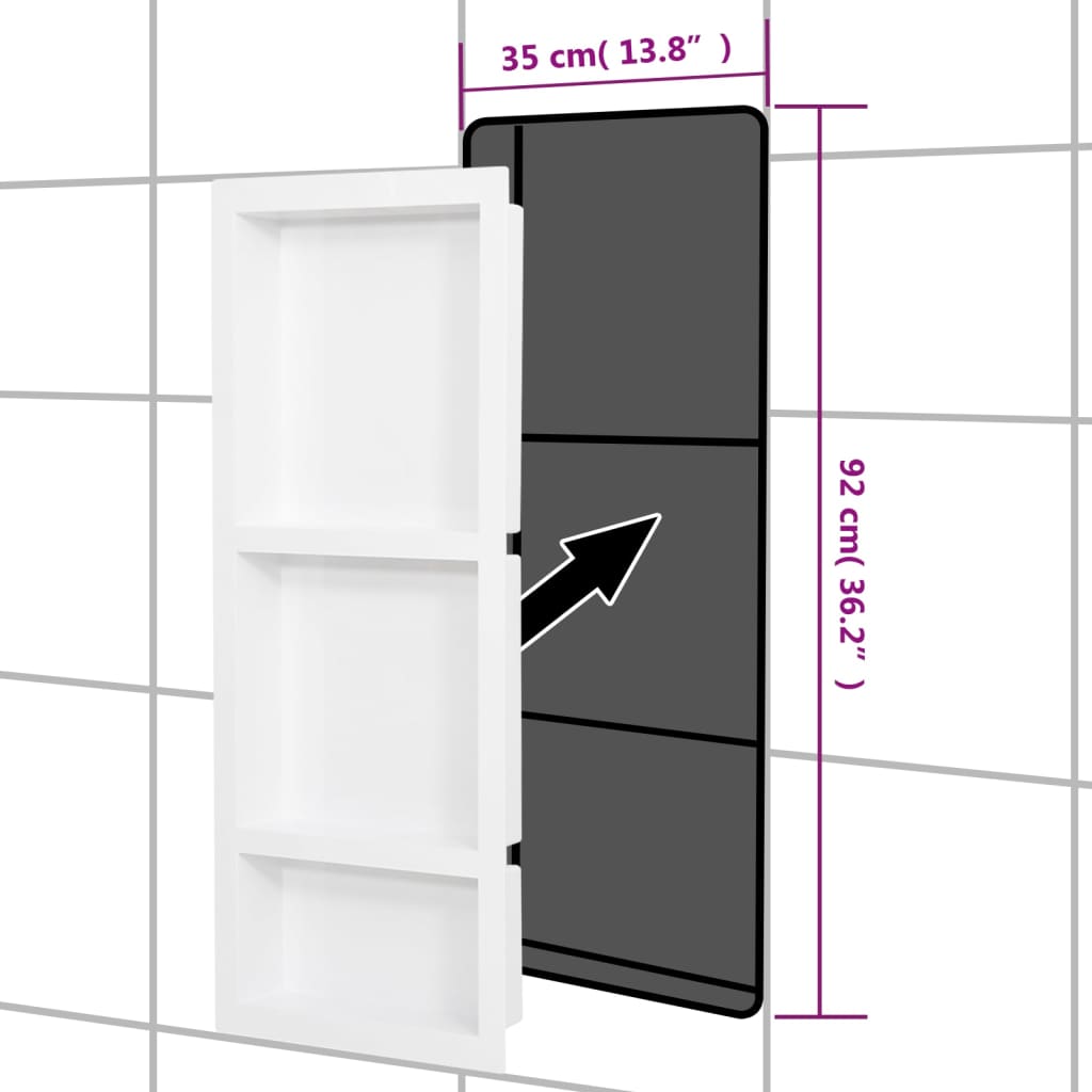 vidaXL Habitáculo chuveiro c/ 3 compartimentos 41x99x9 cm branco mate