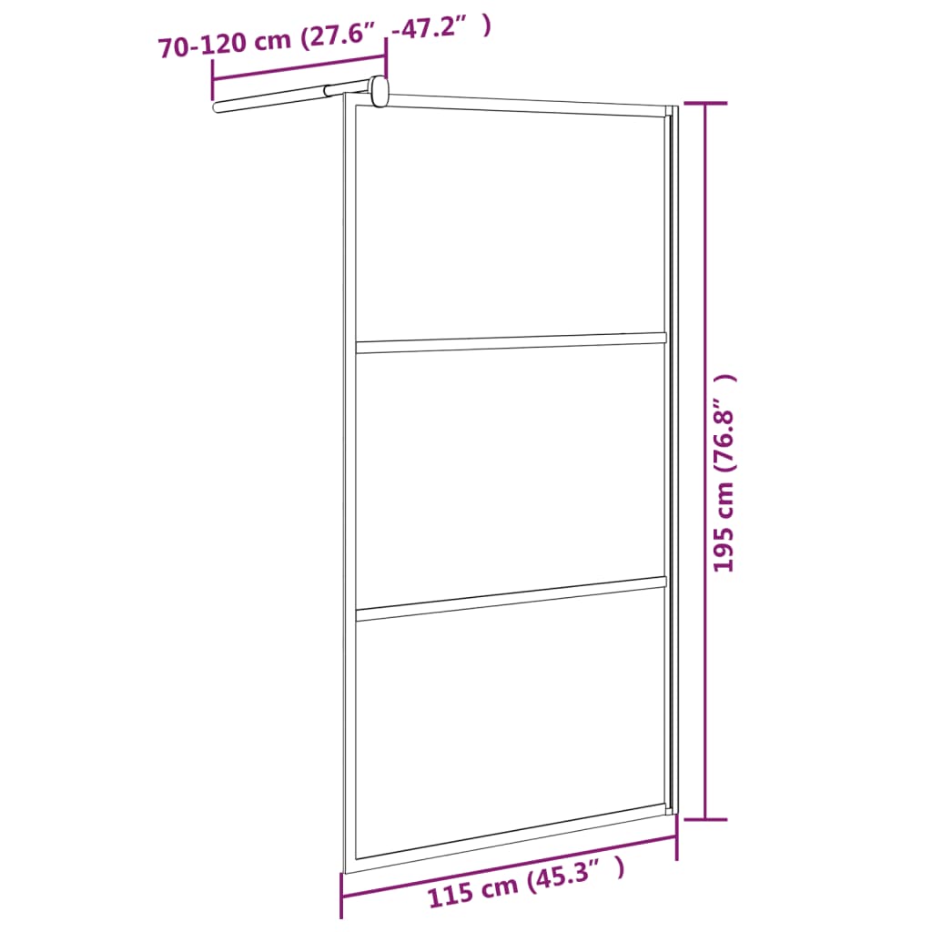 vidaXL Divisória de chuveiro 115x195 cm vidro semiopaco ESG preto