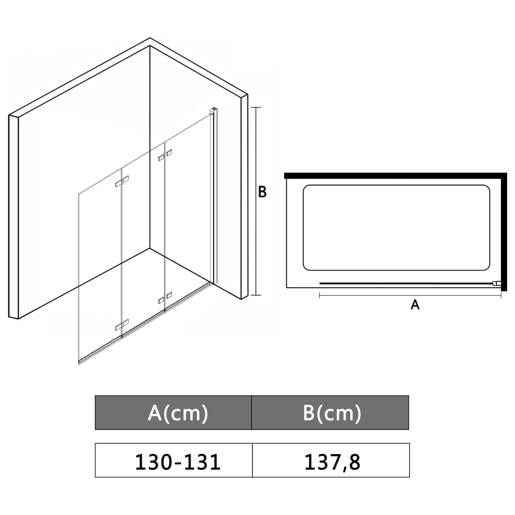 vidaXL Divisória de chuveiro dobrável 3 painéis ESG 130x138 cm