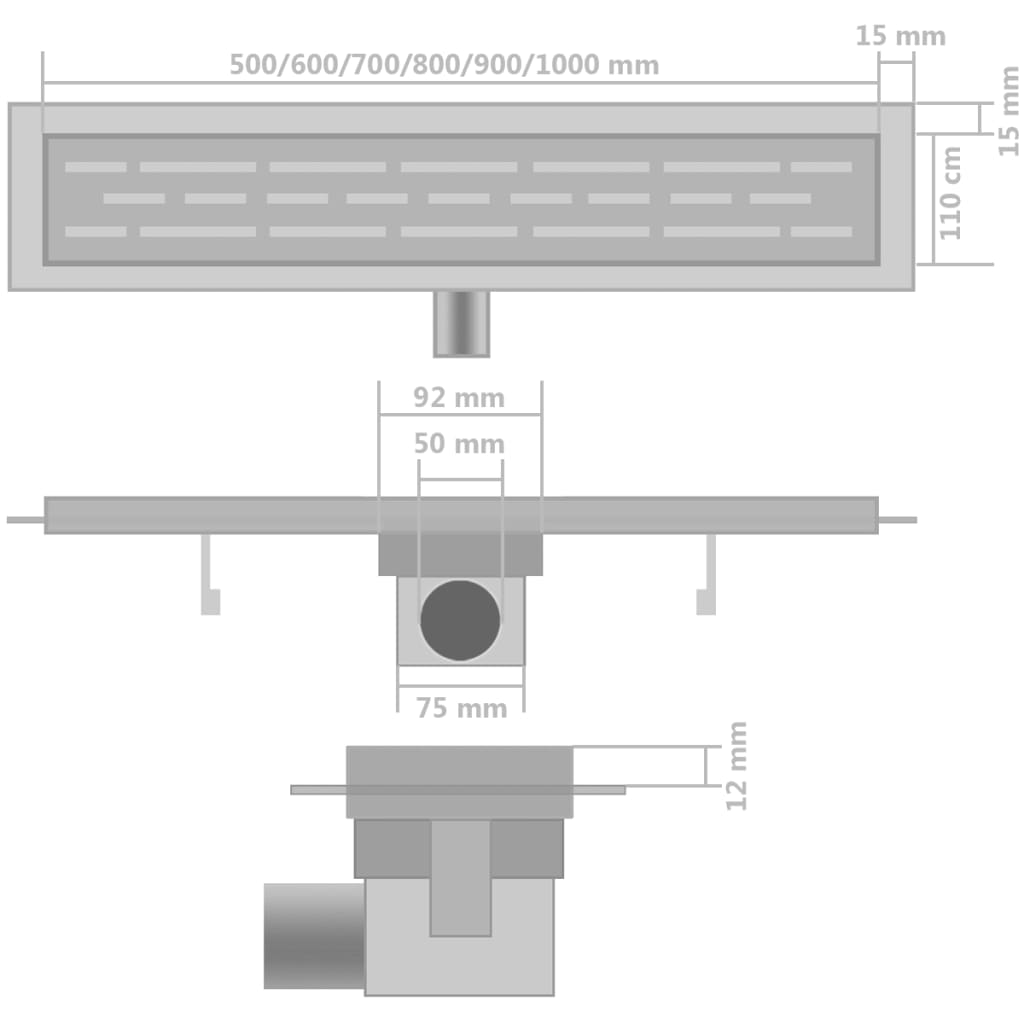 VidaXL Dreno de chuveiro linear 2 pcs 1030x140 mm aço inoxidável