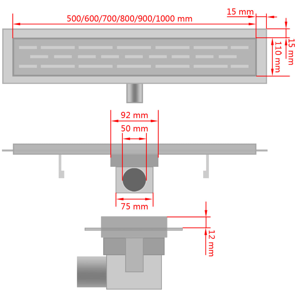 VidaXL Dreno de chuveiro linear ondas 730x140 mm aço inoxidável