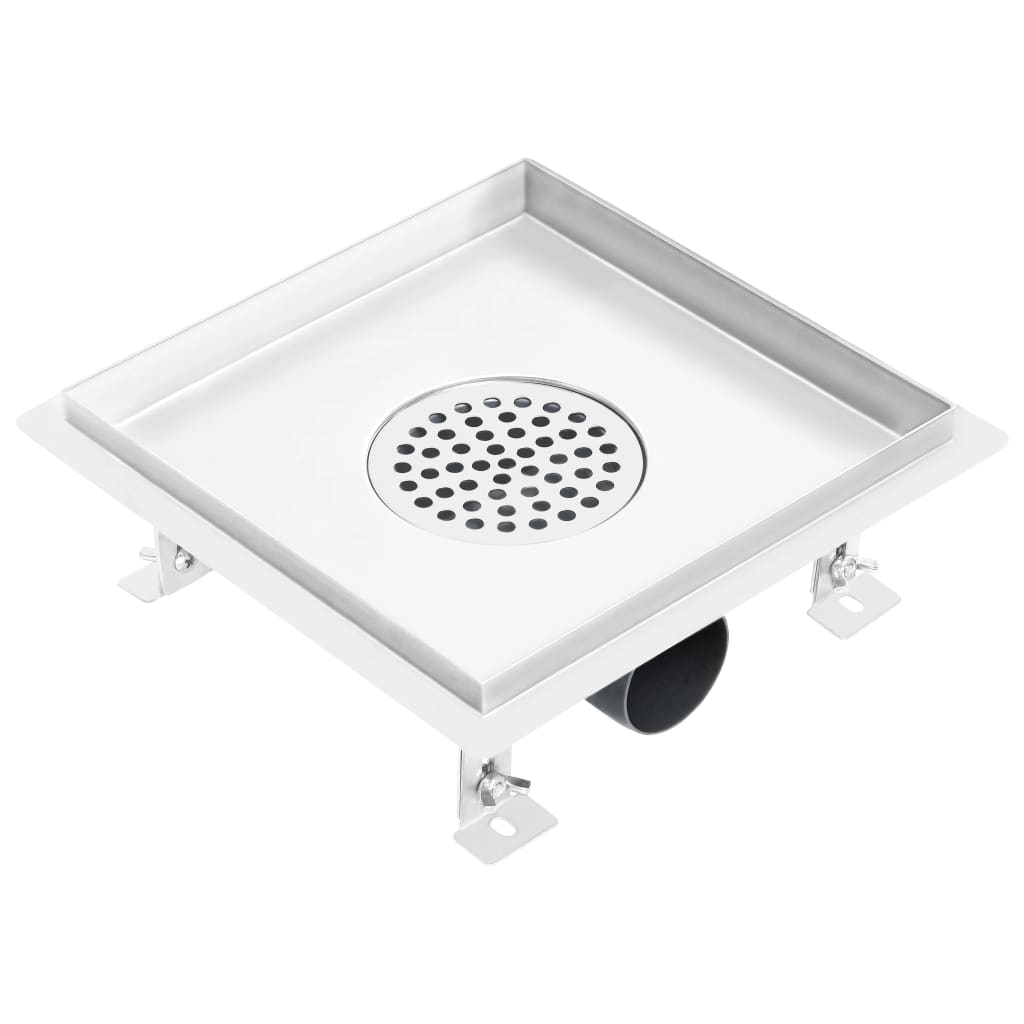 vidaXL Ralo chuveiro tampa plana/inserção ladrilho 23x23 cm aço inox.