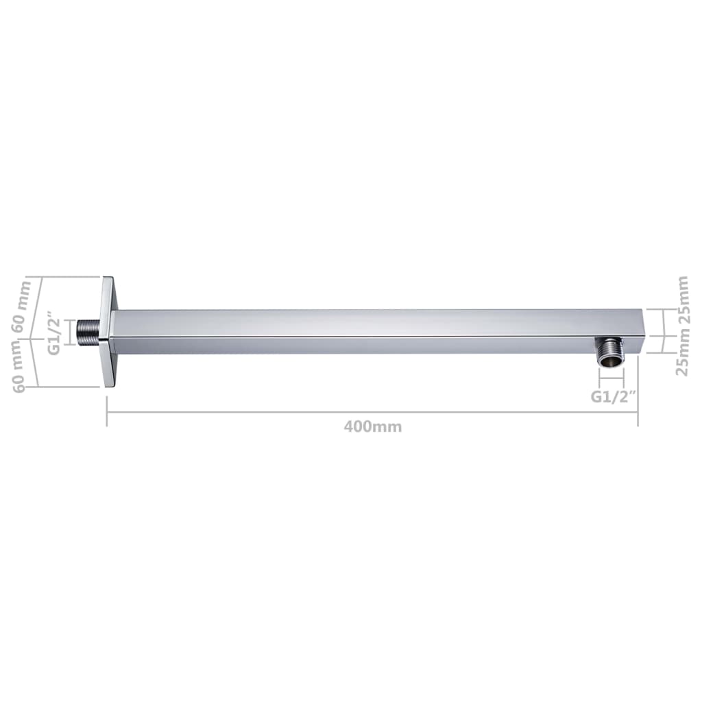 vidaXL Braço de apoio chuveiro quadrado aço inox. 201 40 cm prateado