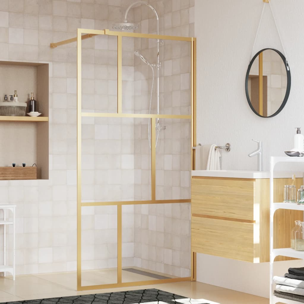 vidaXL Divisória de chuveiro 115x195 cm vidro transparente ESG dourado