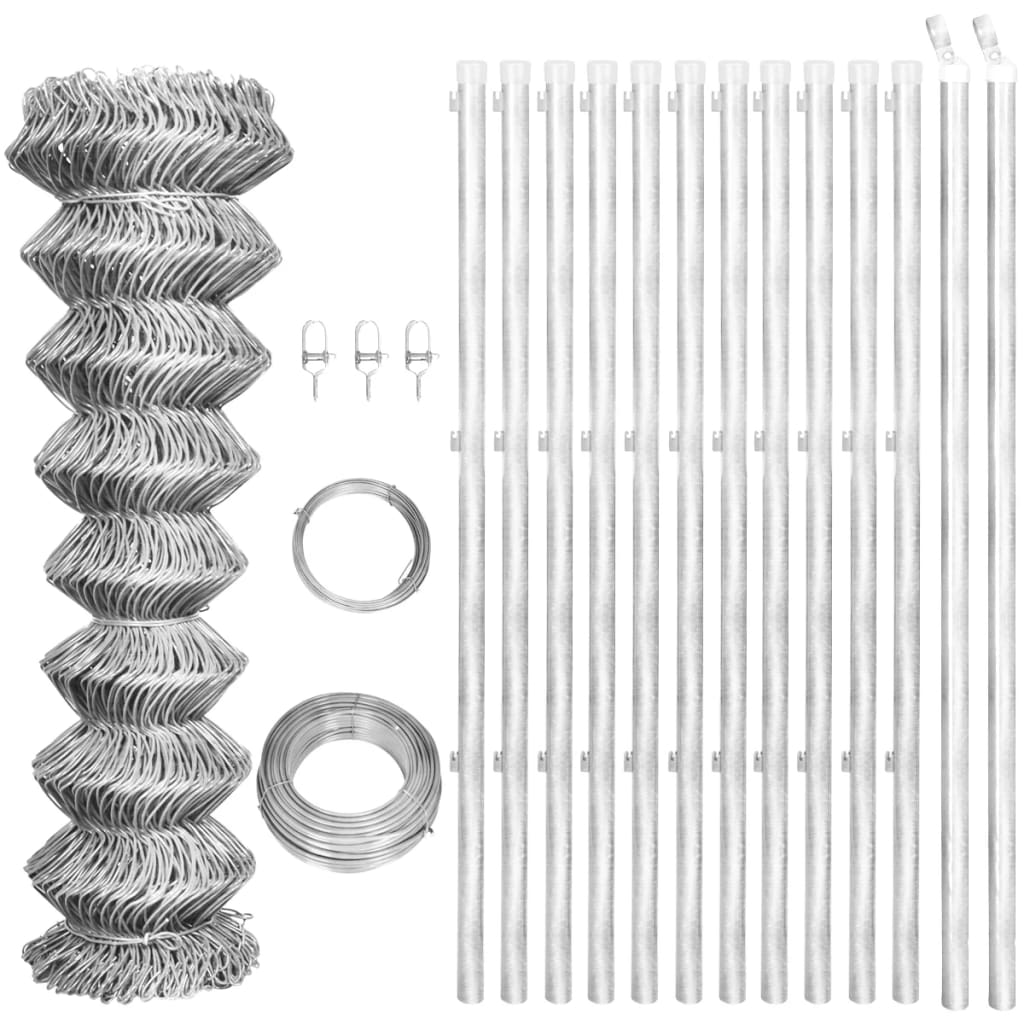 vidaXL Cerca de arame com postes 25x1,25 m aço galvanizado prateado