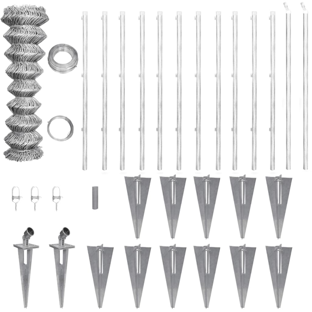 vidaXL Cerca de arame com postes/espetos 25x1,5 m aço galvanizado