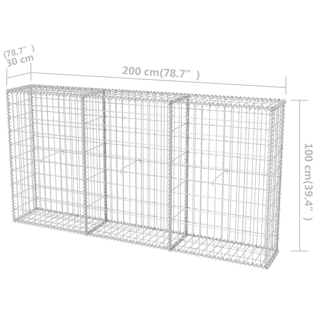 vidaXL Cesto gabião aço galvanizado 200x30x100 cm