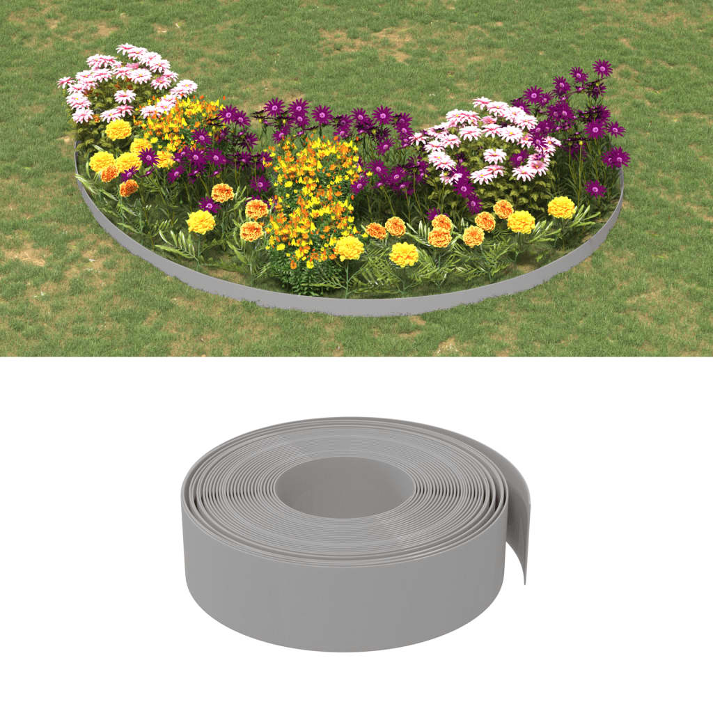 vidaXL Borda de jardim 10 m 15 cm polietileno cinzento