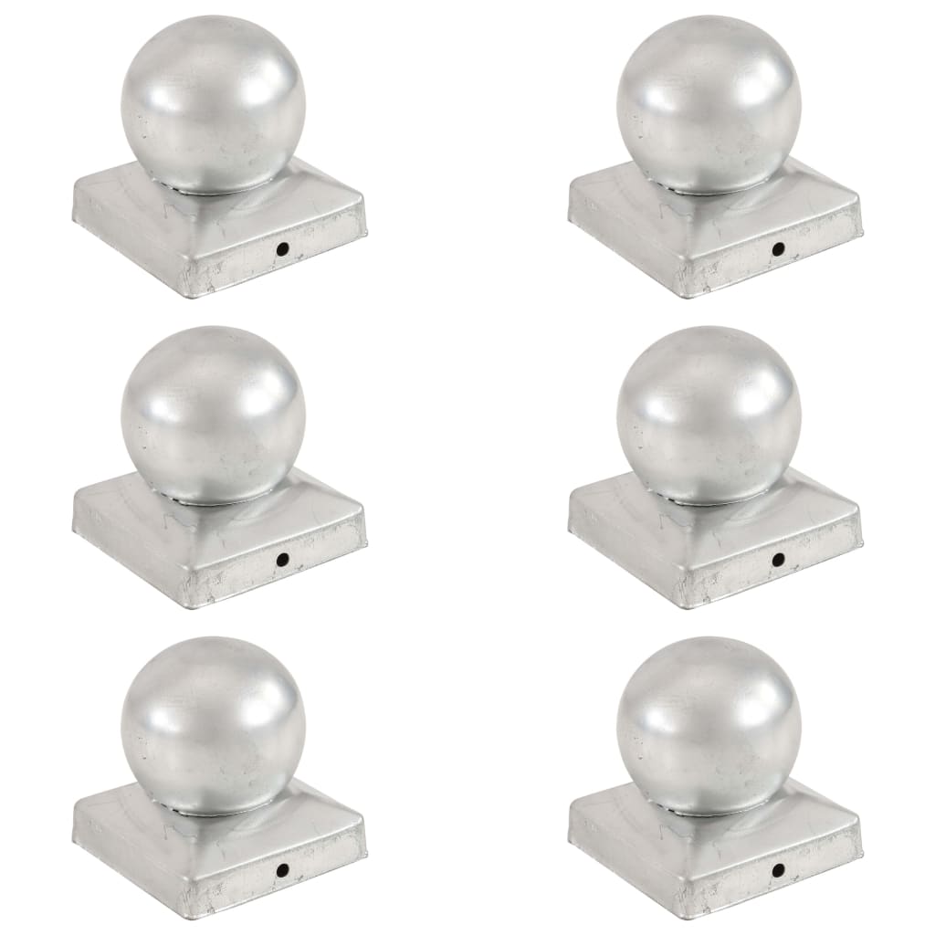 vidaXL Tampas globo p/ postes vedação 6 pcs metal galvanizado 91x91mm