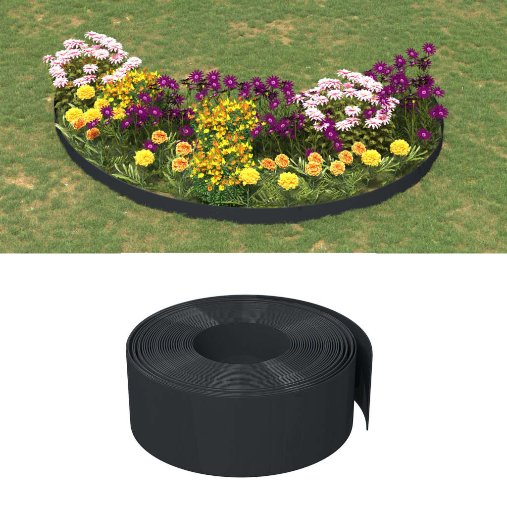 vidaXL Borda de jardim 10 m 20 cm polietileno preto