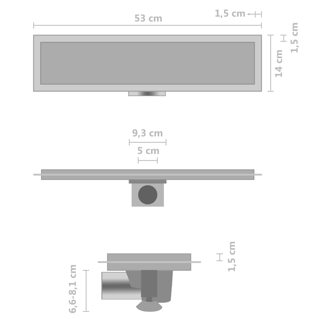 vidaXL Dreno de chuveiro com tampa 2 em 1 53x14 cm aço inoxidável