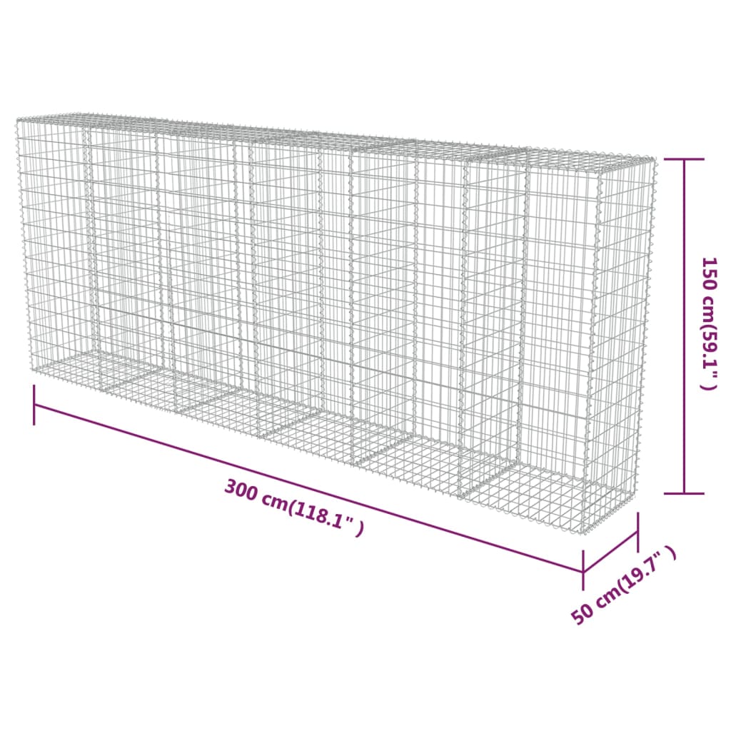 vidaXL Muro gabião com tampas aço galvanizado 300x50x150 cm